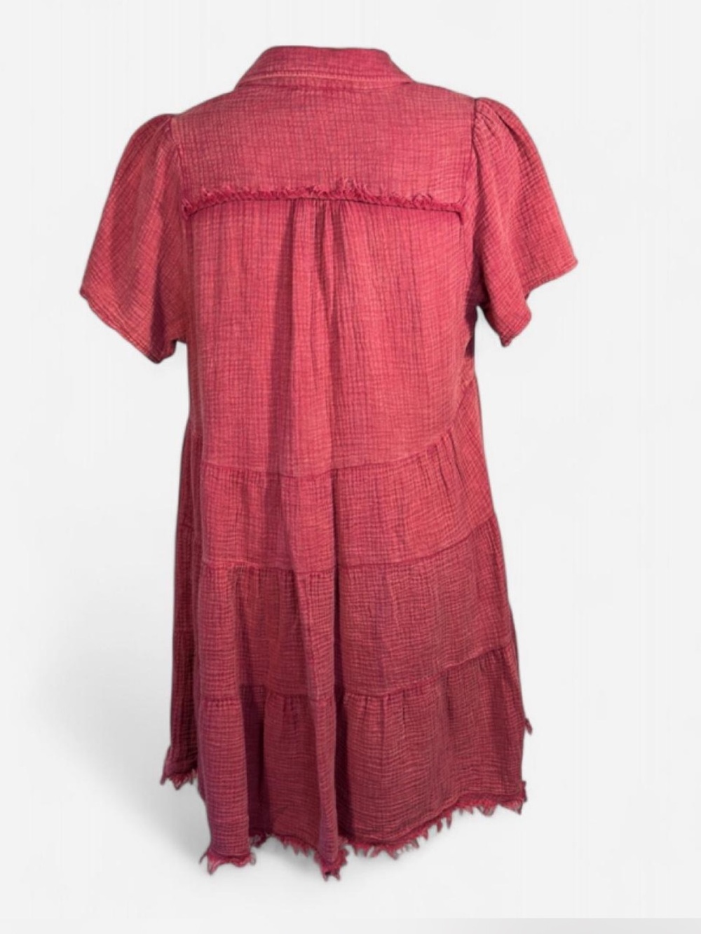 Ungee Cotton Gauze Tiered Babydoll Tunic Dress Fuchsia Boho Cottagecore Lg - Picture 5 of 8